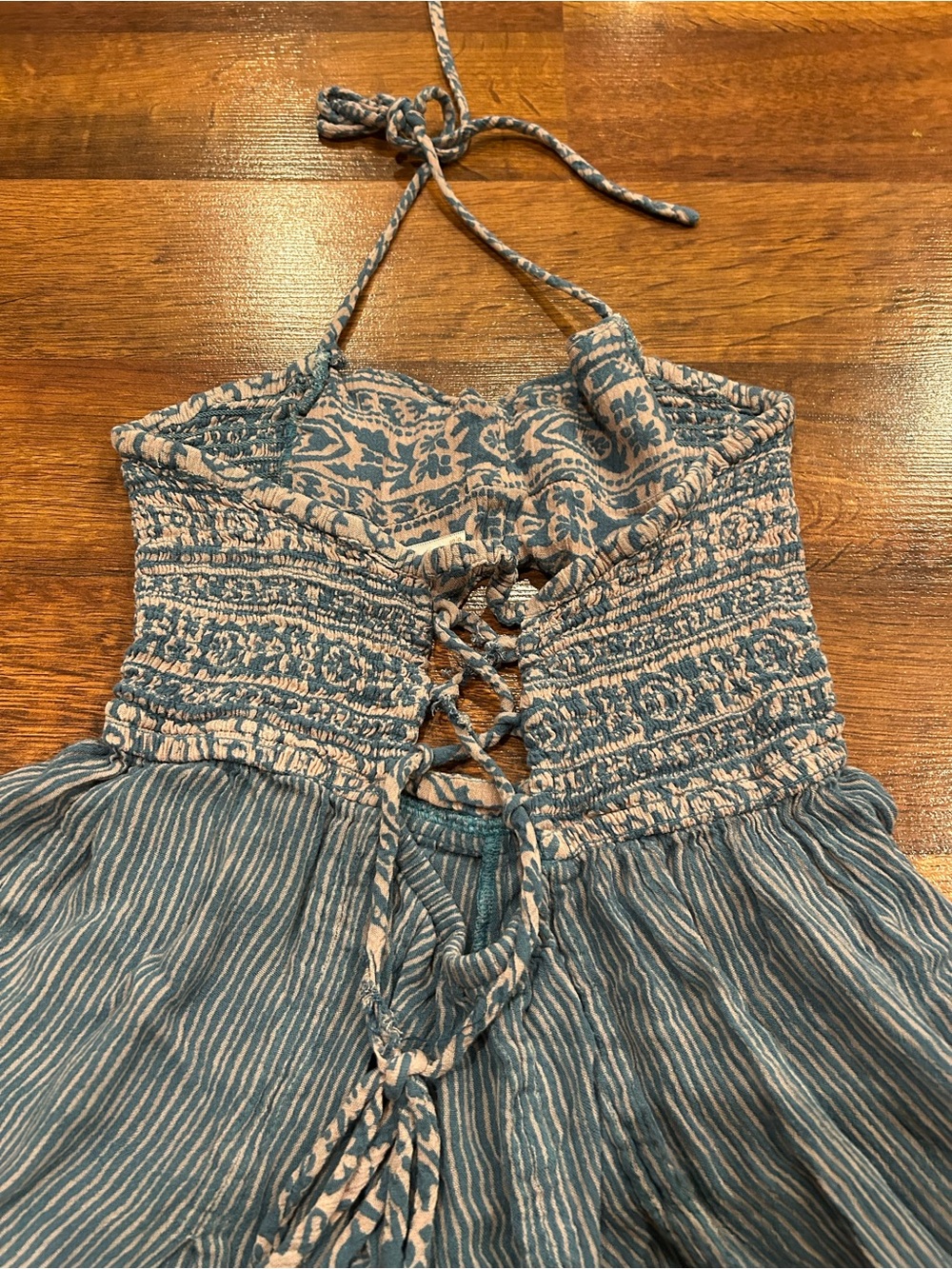 Free People Crystal Bay Wide Leg Open Tied Back Blue Halter Romper Small - Picture 8 of 9